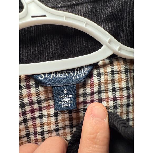 St Johns Bay black quilted flannel lined button down jacket womens small barn - Picture 3 of 7